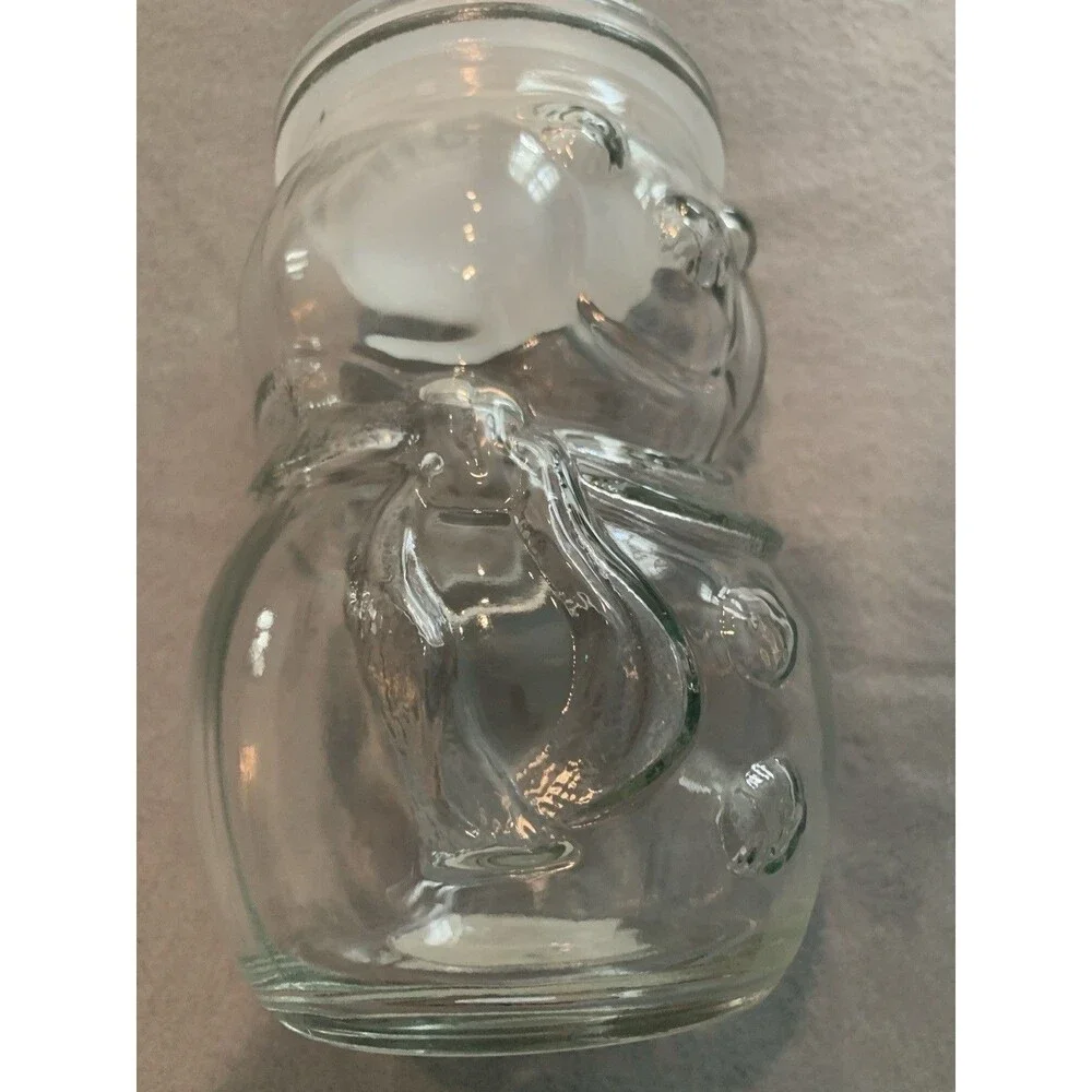 Libbey Clear Glass Snowman Candy Jar Sealed Lid Seal Winter Christmas Mexico